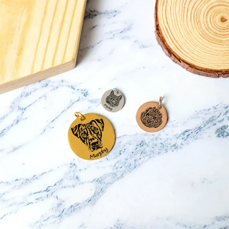 مخصص الفولاذ المقاوم للصدأ الحيوانات الأليفة صور قلادة جولة محفورة مجوهرات للكلاب مخصص الحيوانات الأليفة قلادة يمكن تعليقها على طوق أو سلسلة الكلب