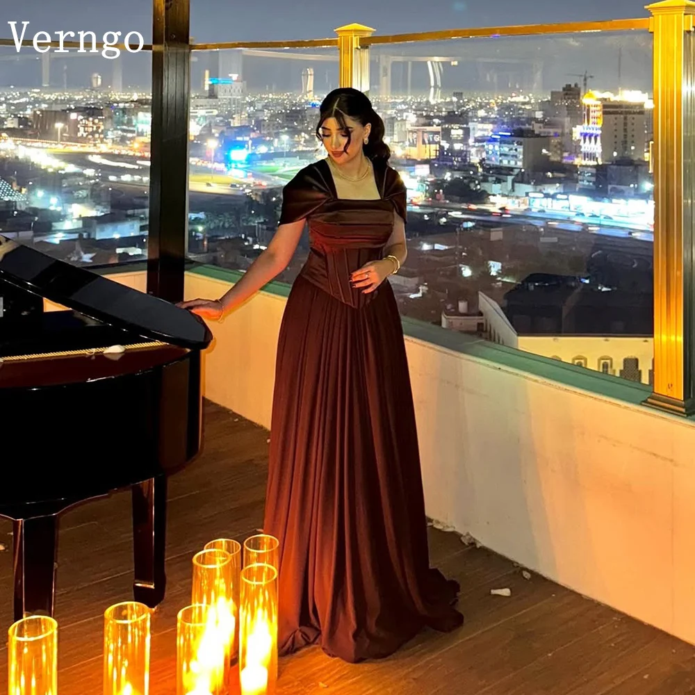 Verngo Burgundy Crepe Evening Dress Square Collar A Line Short Sleeves Formal Occasion Dress Elegant Party Dress Customized