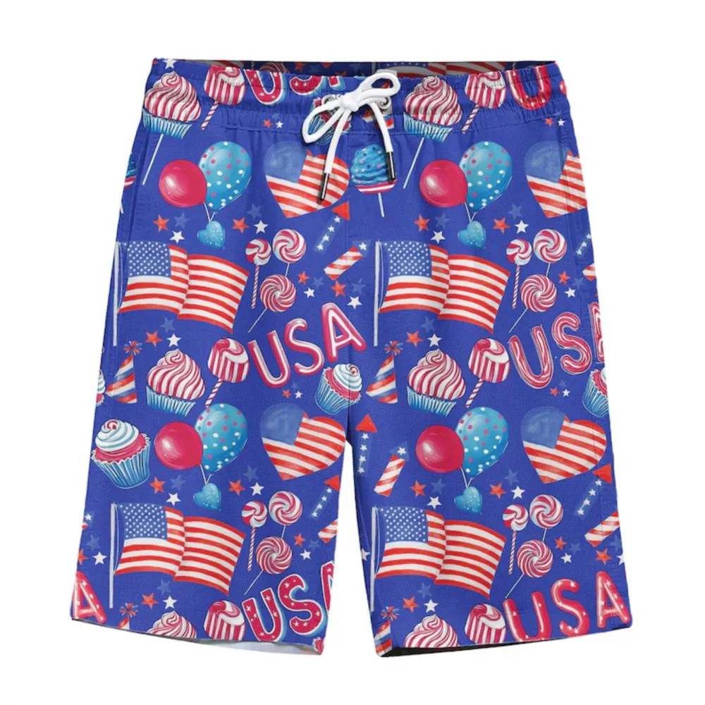26 Summer New Men's Shorts US Independence Day Flag Printed Casual Outdoor Sports Quick Drying Mesh Hawaii Vacation Beach Shorts