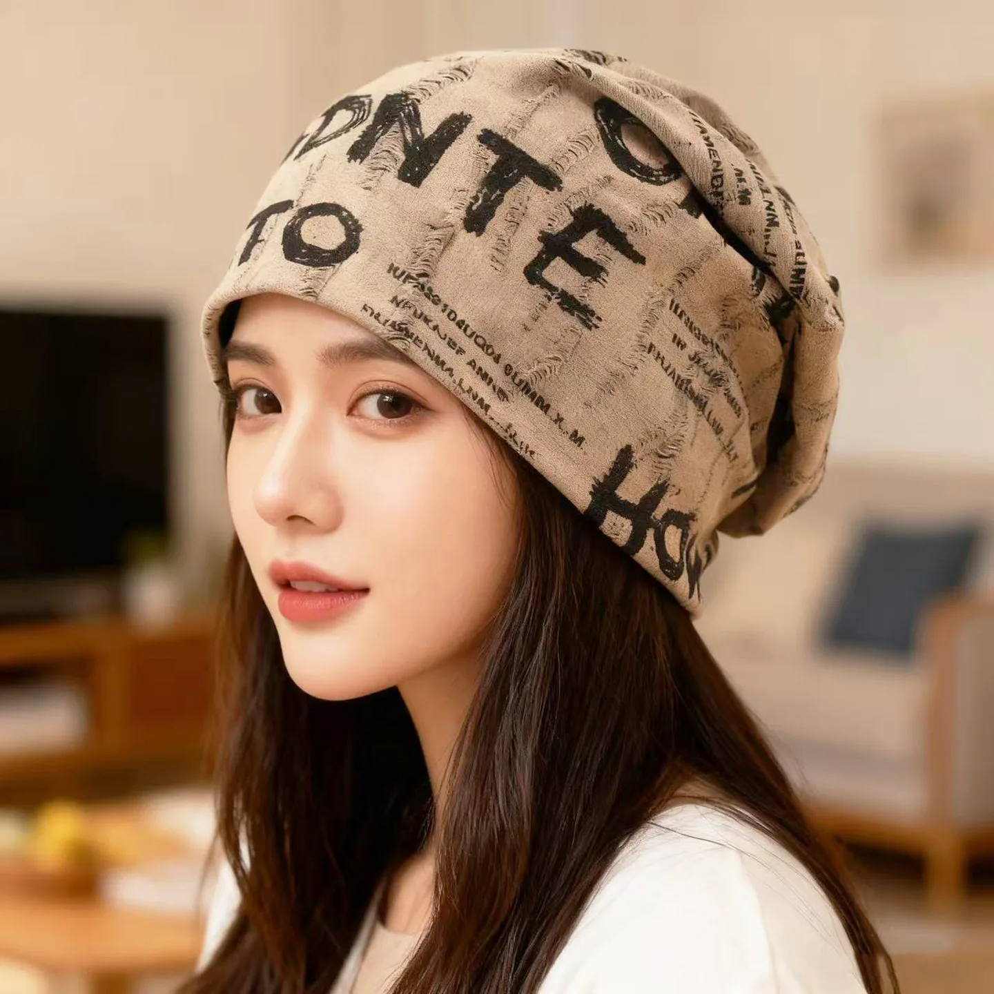 

Trendy Korean Style Stacked Pullover Hat - Winter Warm Ear Protection Letter Printed Sports Baotou Cap