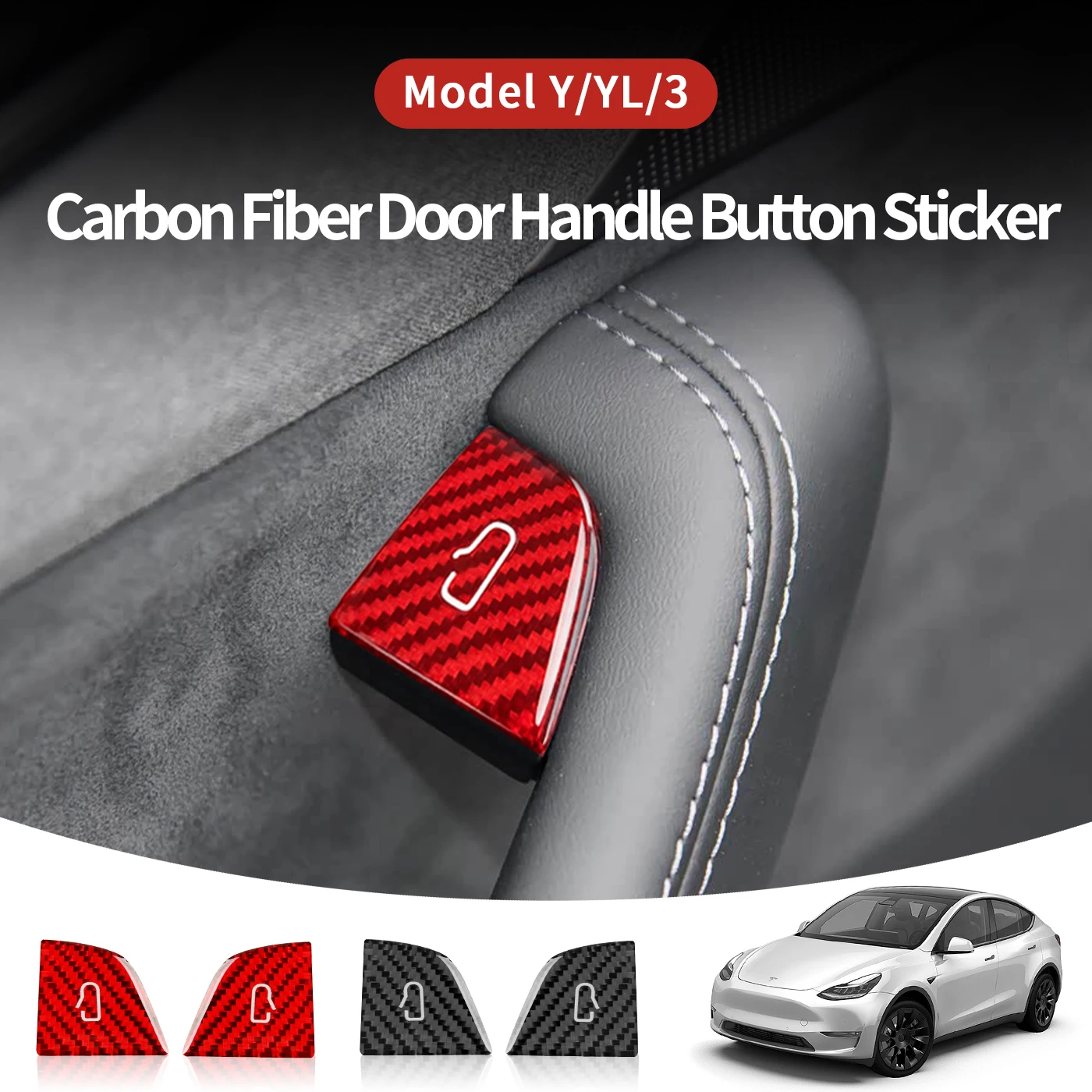 For Tesla Model3/Y/YL Juniper Carbon Fiber Car Interior Door Switch Button Protection Trim Stickers Anti Scratch Car Accessories