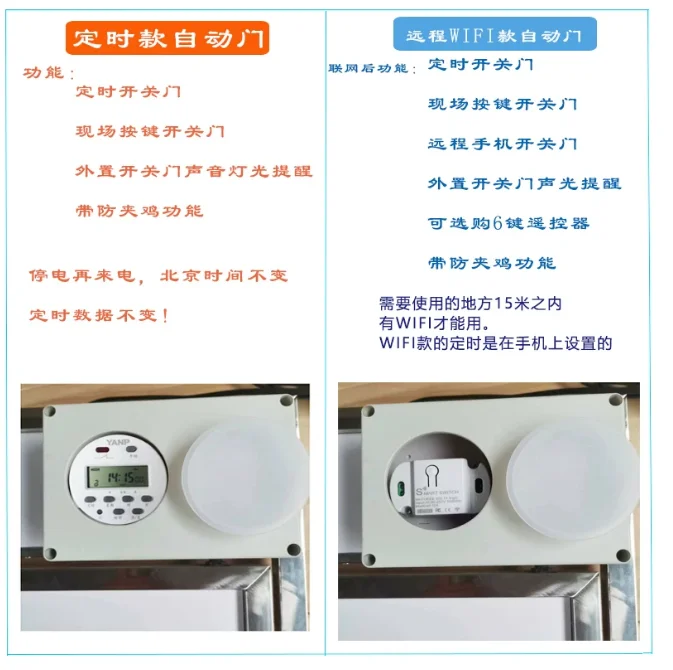 WiFi-Enabled Auto Chicken Door with LCD Display – Timer & Light-Sensing Modes, Anti-Pinch Design, Solar Charging for Year-Round