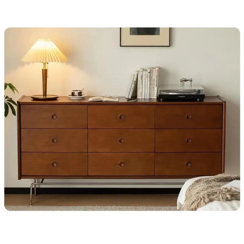 Retro dining side cabinet storage chest of drawers solid wood Nordic living room nine buckets modern simple bedroom bedside