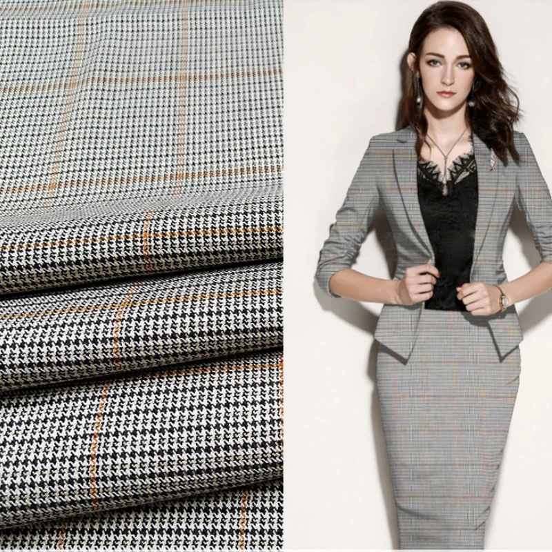 

Yarn-dyed Fabric Pure Wool Houndstooth Plaid Dress Windbreaker Suit Fabric Wool Haute Couture Cloth by the Yard