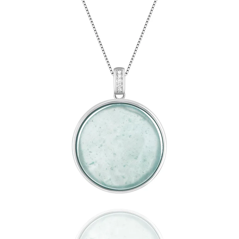 

Azure Dream Jade Pendant - Natural Ice Jadeite, S925 Silver Setting, Round 'Ping An Kou' Charm