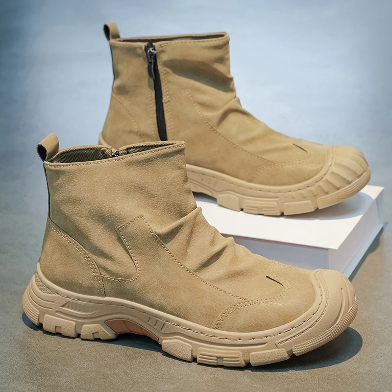 Botas Clásicas de Hombre con Caña Alta, Botines con Suela Antideslizante, Zapatos de Trabajo para Exteriores Autumn