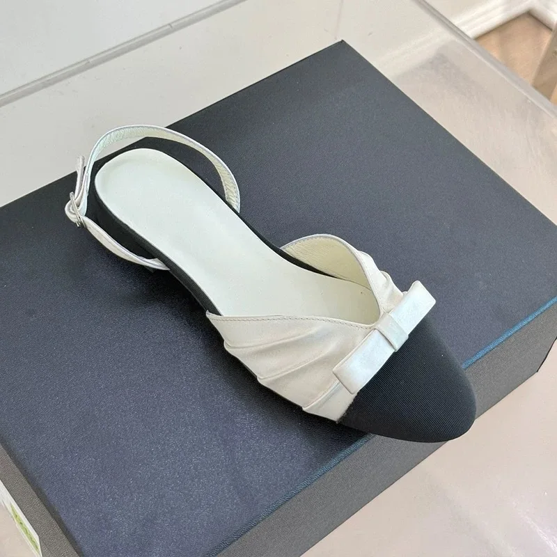 

2025 Summer Fashion Same Color Matching Bow Bag Head Sandals Women's Thick Heel