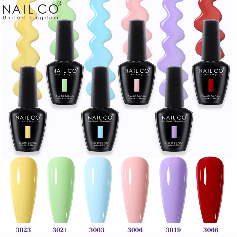 ยาทาเล็บเจล NAILCO 15 มล. ปราศจากสาร Hema และ TPO ยาทาเล็บกึ่งถาวร แบบลอกออกได้ ใช้กับหลอดไฟ UV/LED ขนาด 15 มล. พร้อมเบสโค้ทและท็อปโค้ท