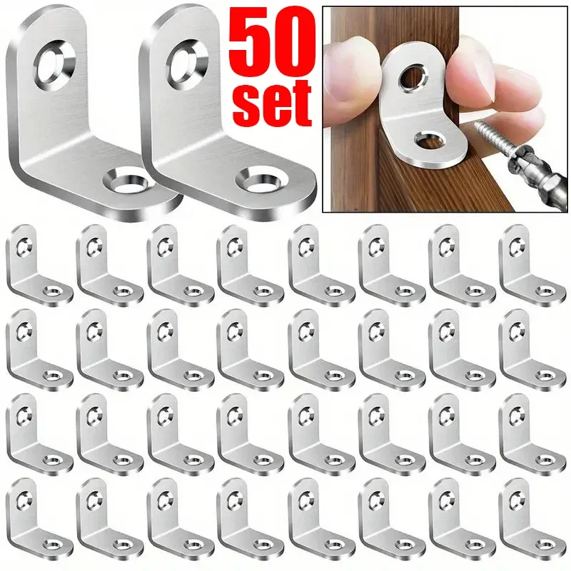 50/1 Set Codice angolare a forma di L in acciaio inossidabile con viti Staffa ad angolo retto da 90 gradi Accessori per connettori stabili per mobili