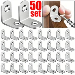 50/1Sets Stainless Steel L-shaped Corner Code with Screws 90 Degree Right Angle Bracket Furniture Stable Connector Accessories