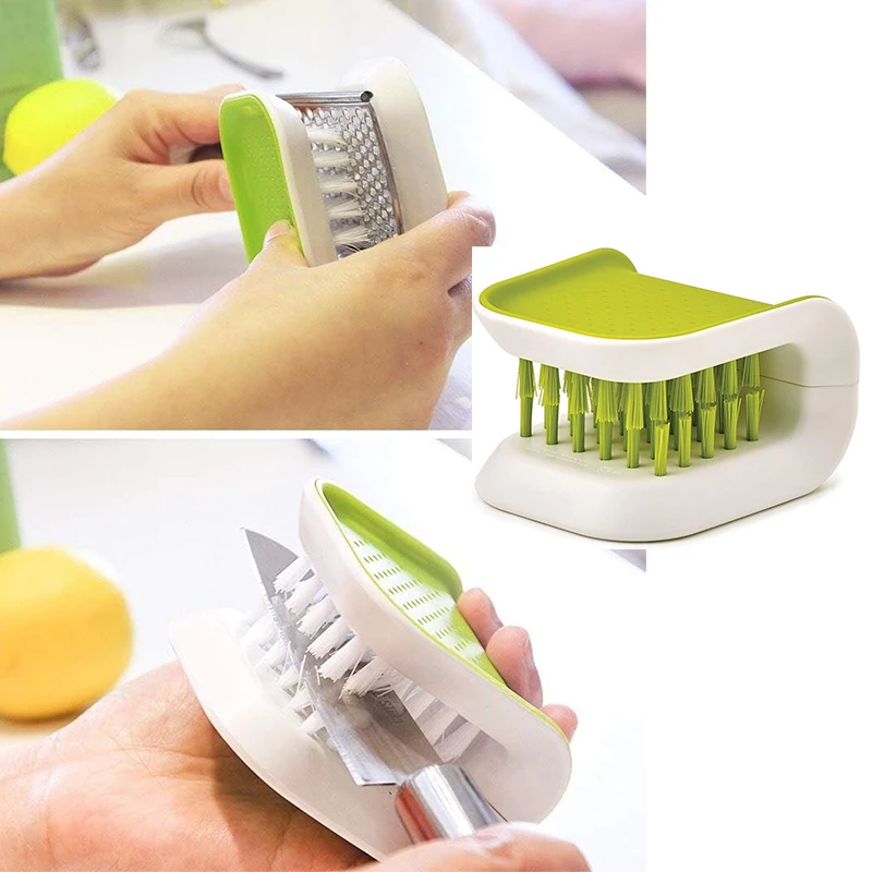 Blade Brush Knife Cutlery Cleaner Brush Bristle Scrub Kitchen Washing Chopsticks Cleaning Non-Slip Brush Scrubber Double-Sided