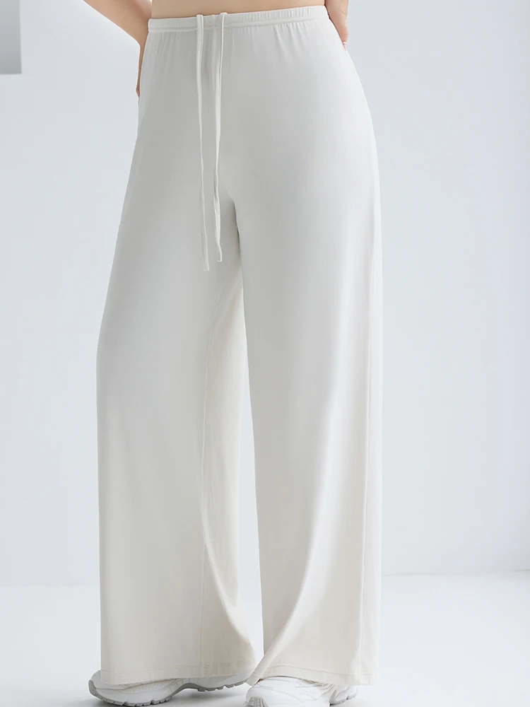 2025년 신상 여성용 루즈핏 아이스 실크 요가 팬츠 아크 스킨 패턴 얇은 여름 아우터웨어 롱 스트레이트 레그 와이드 레그 바지