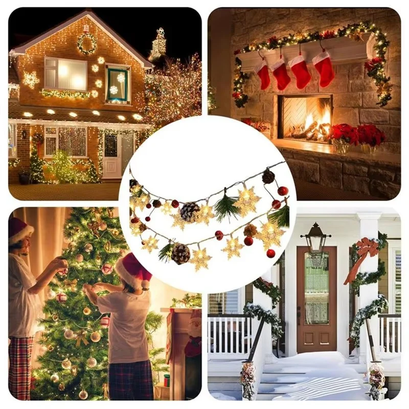 B62B-20 Leds copo de nieve cadena de luces de hadas alimentadas por batería árbol de Navidad guirnalda navideña decoración de dormitorio de Año Nuevo