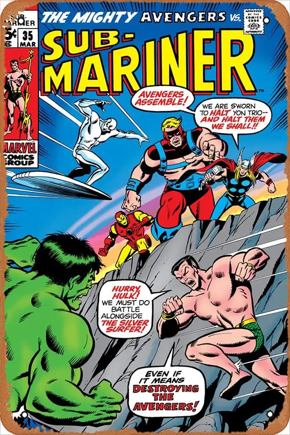 Vintage Metal Tin Sign Retro Metal Sign The Sub-Mariner vs The Issue No 35 Thor Comic Book Poster Home Bar Pub Gar