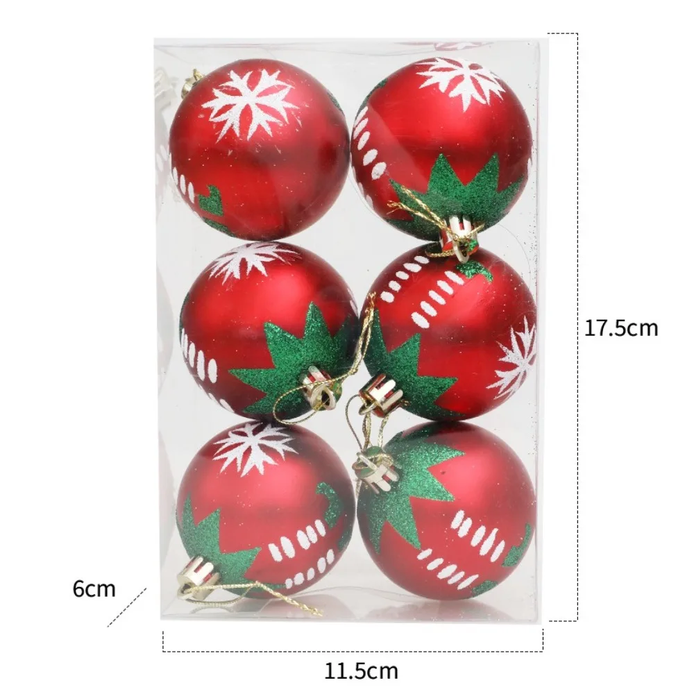 6Pcs/Box Electroplated Painted Ball Christmas Tree Ornament Plastic New Year Christmas Gifts Boxes Pendant DIY Crafts Painted