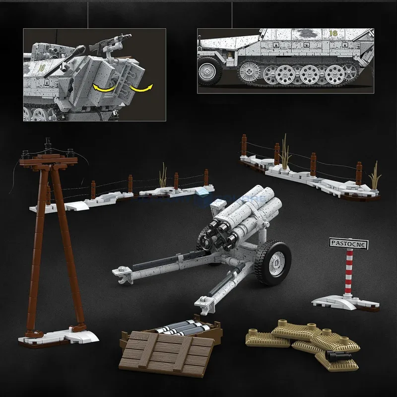 군용 장갑차 블록 MOC 100320 Sd.Kfz.251/22 Ausf.D 스타일 모델 브릭 키트 트랙 차량 장난감 선물 어린이용