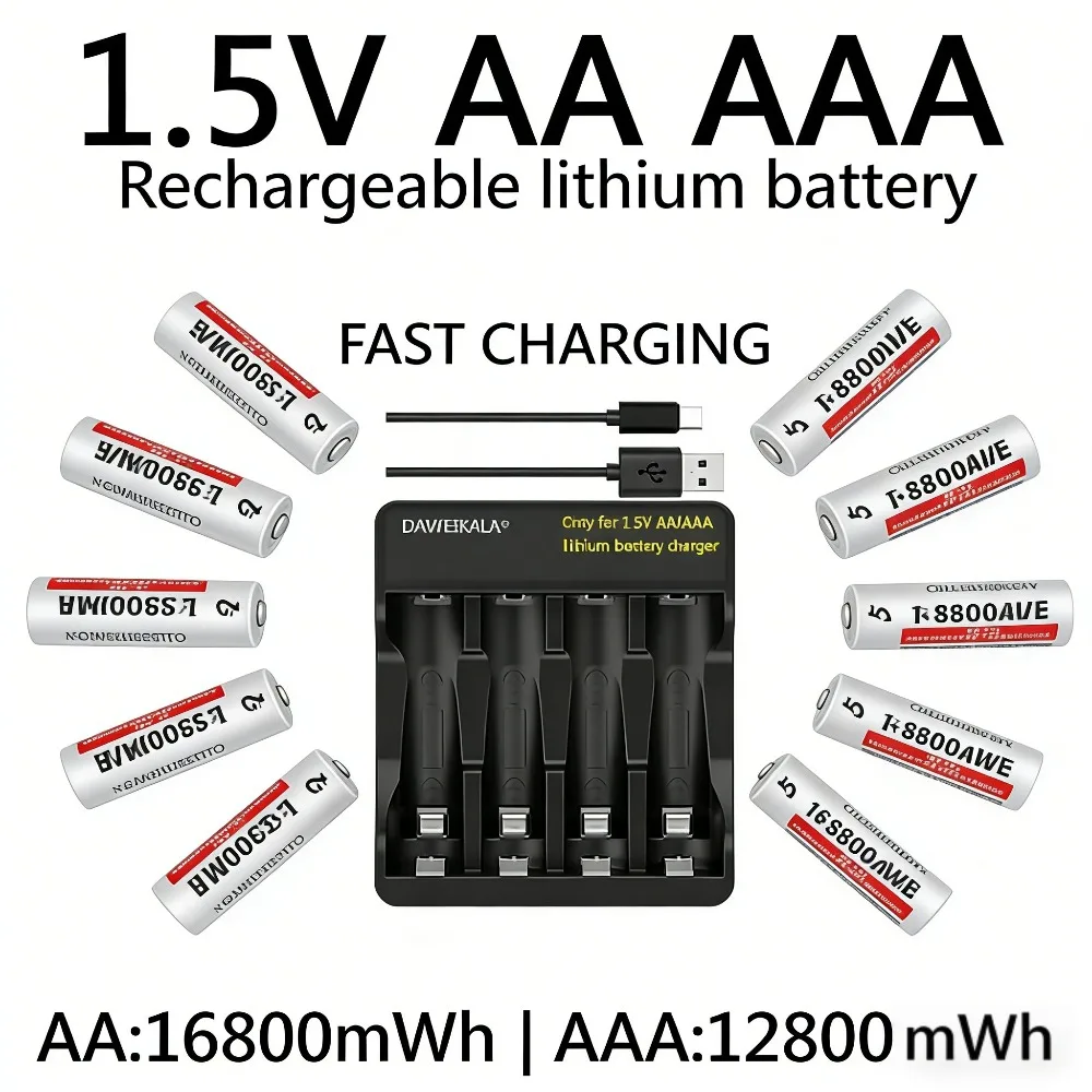 

High Capacity AA 16800mWh & AAA 12800mWh 1.5V Rechargeable Battery for Toys, Flashlights and Computer Mice