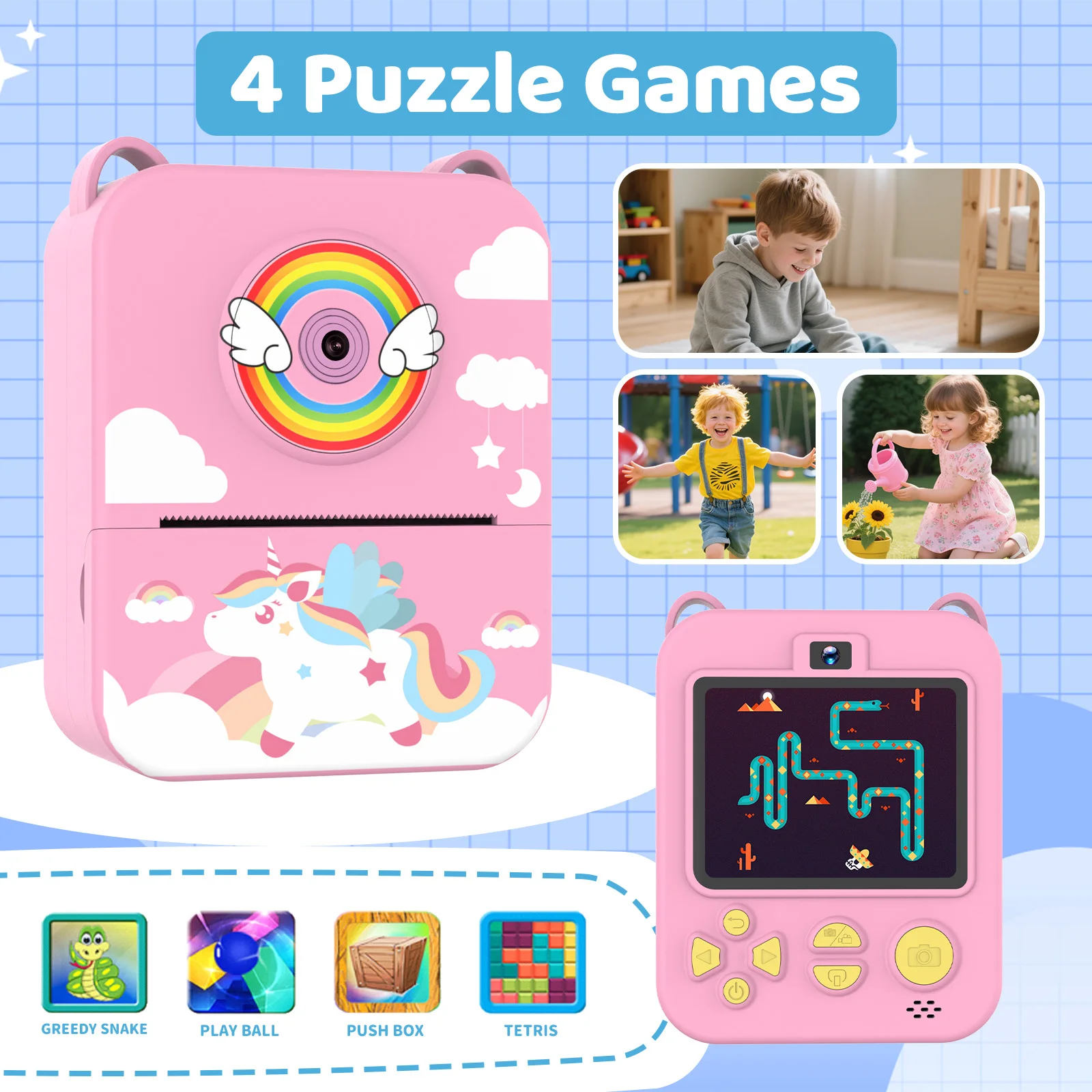 كاميرا رقمية للأطفال للتصوير الفوتوغرافي طابعة صغيرة محمولة حرارية طباعة فورية صور كاميرا أطفال 2.8 بوصة HD لعبة فيديو هدايا #4