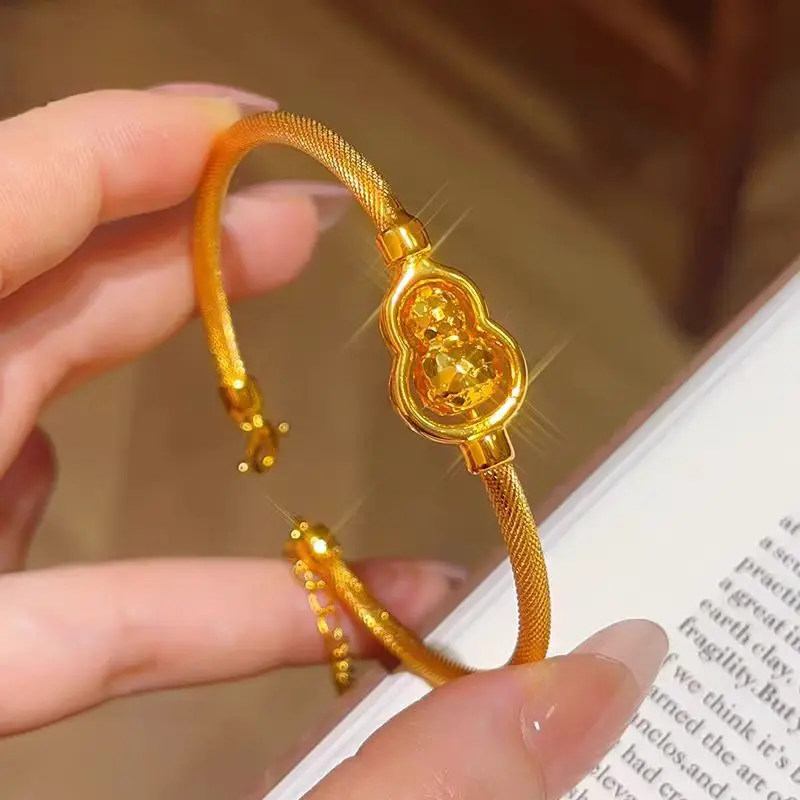 

Sparkling K18 Gold Color Gourd Pendant Open Bracelet for Women Lover Valentine's Day Birthday Jewelry Bangle Gifts