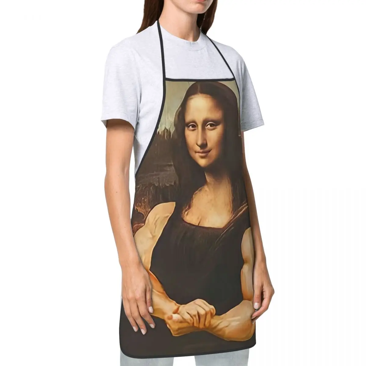 Gifts for Men Women Chef Apron Funny Monalisa Body Strong Parody Cooking BBQ Grilling Aprons Adjustable Oil & Water Resistant