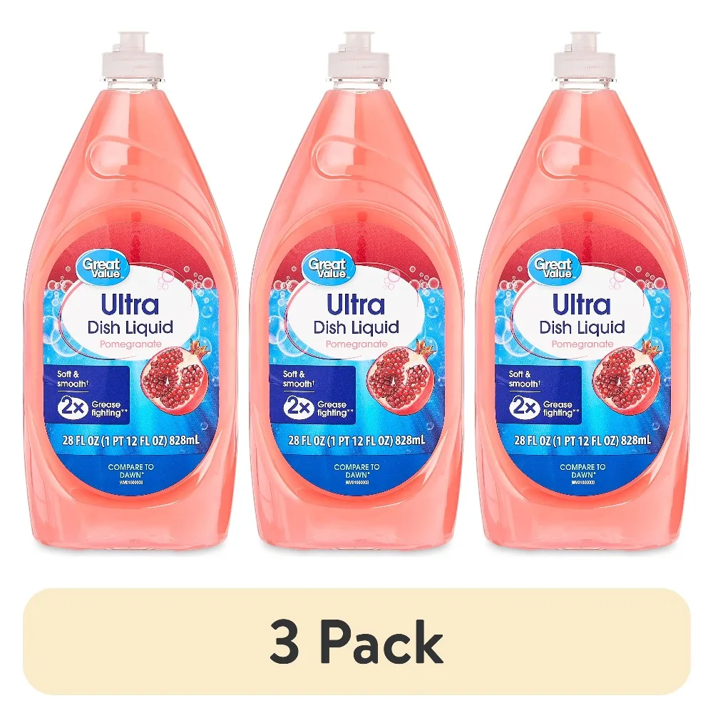 (3-bottle pack) Great Value Soft & Smooth Ultra Dishwashing Liquid, Pomegranate Scent, 40 fl oz