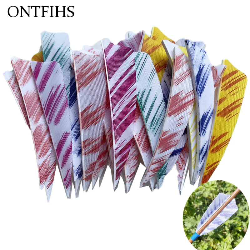 

50Pcs 3Inch New Style Arrow Feather Colors Ink Painting Fletchings Shield Cut Natural Turkey Plumes for Archery DIY Accessories