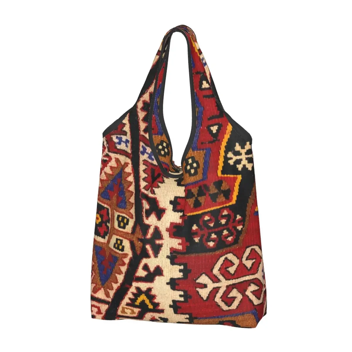 Retro Boho Turkish Kilim Navaho Weave Woven Textile Shopping Bag Tote Bag Persian Tribal Ethnic Art Grocery Shopper Bags