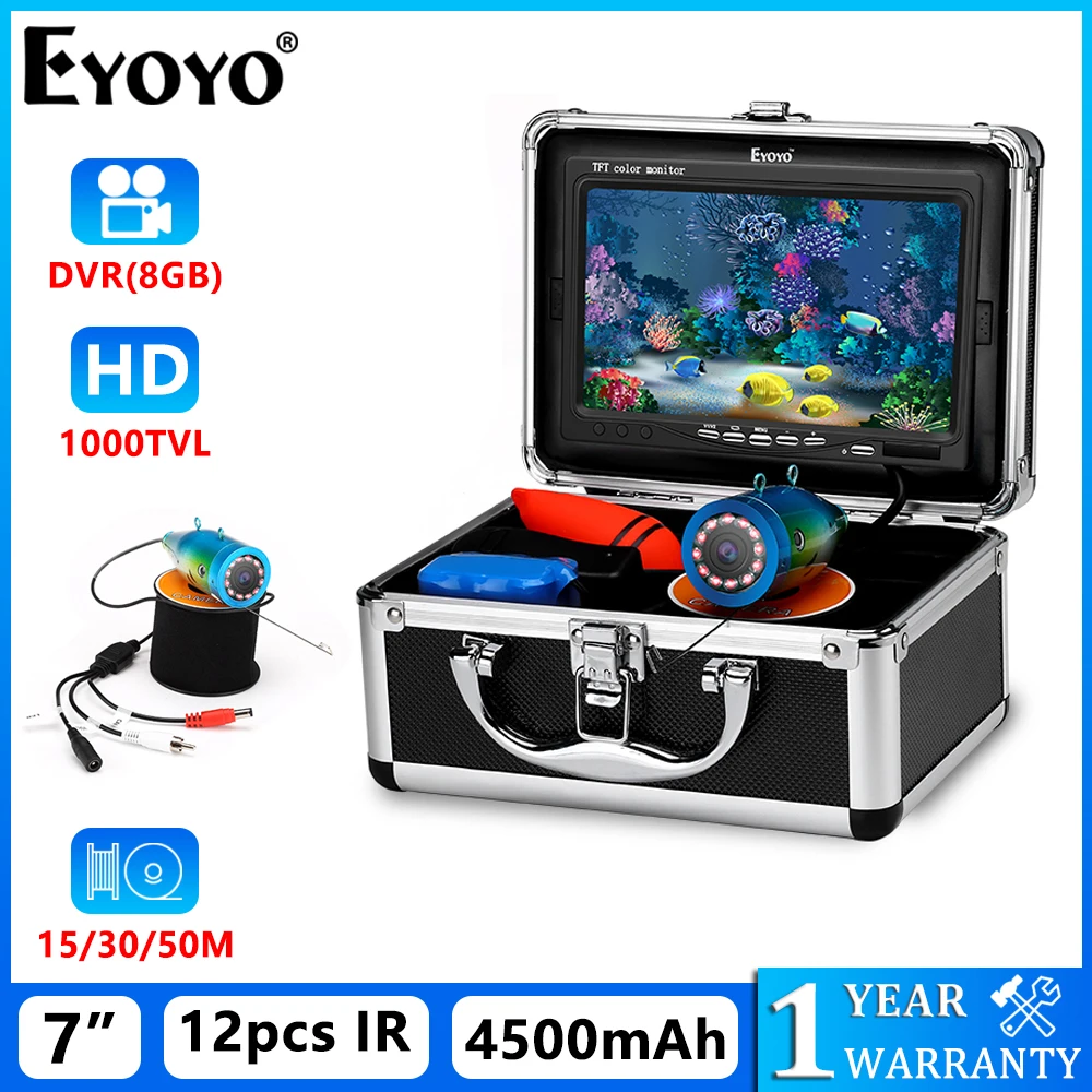 

Eyoyo Underwater Fishing Camera 7 Inch Fishing Monitor With DVR Function, IP68 Waterproof Fish Finder 1000TVL Clear Night Vision