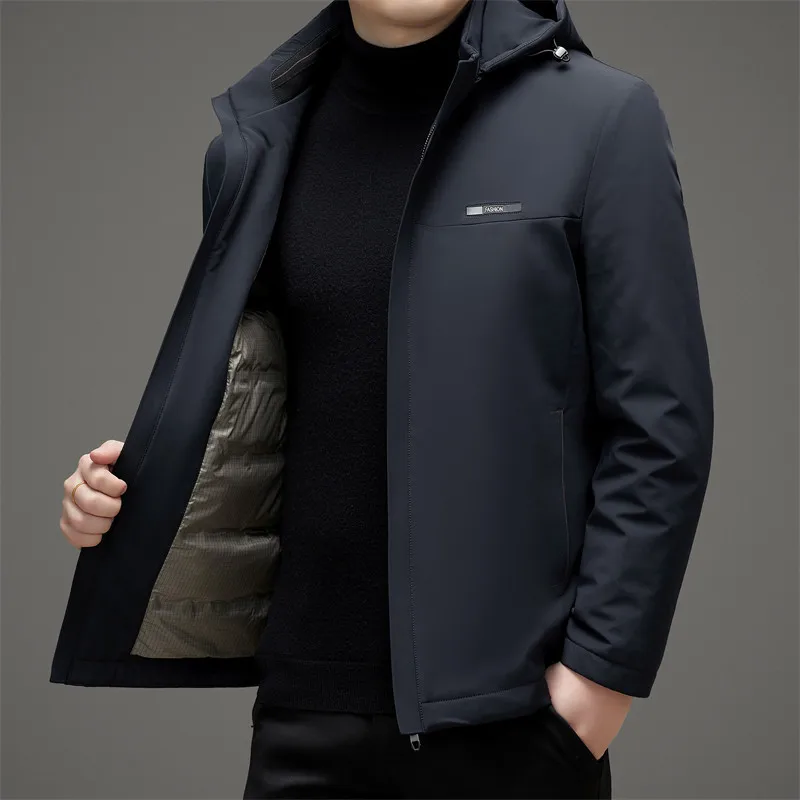 

New Men's Warm Hooded White Duck Down Jacket 2024 Winter Business Casual Loose Puffer Coat Outwear Windproof Down-Filled Garment