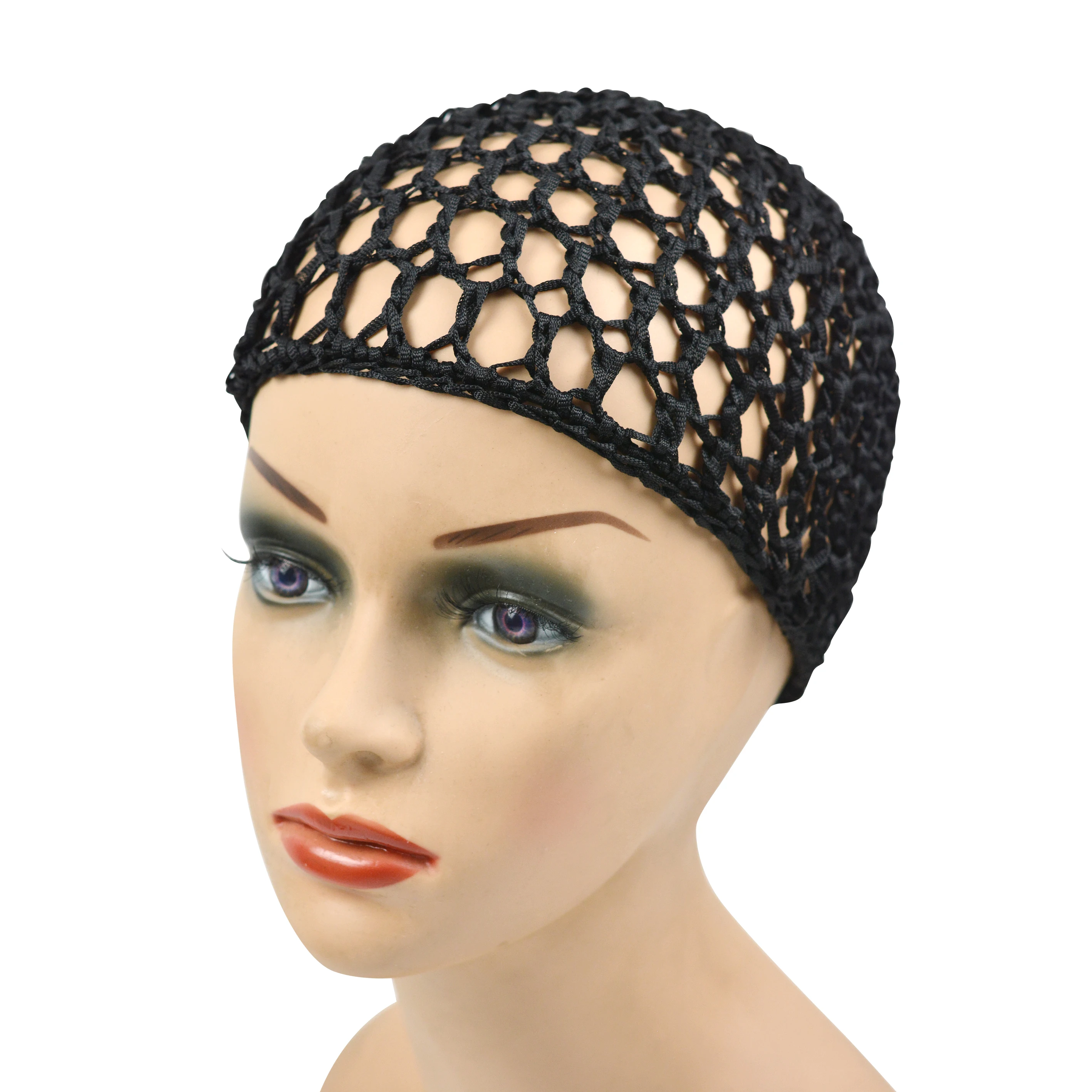 1 Piece Black Crochet Hair Net with Elastic Hair Protection Cap Mesh Hairnet Hair Accessories for Women