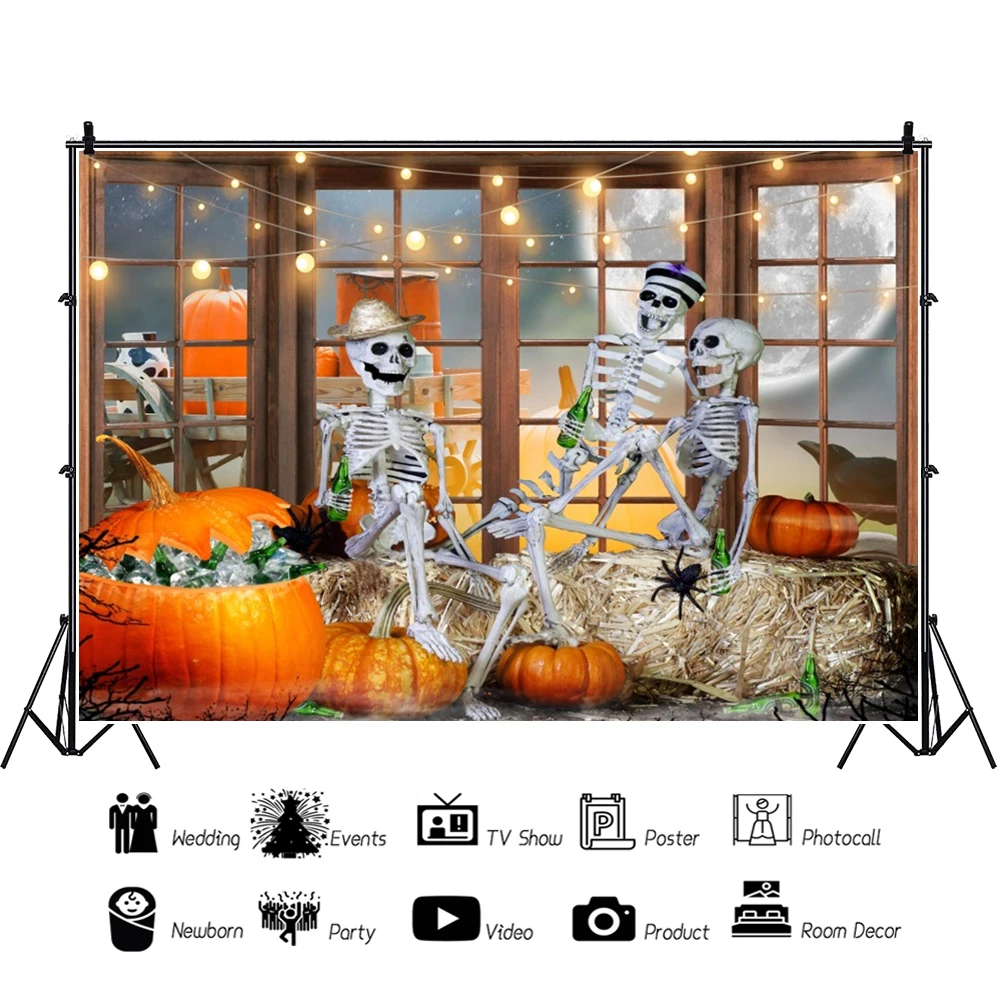 Window Backdrop Halloween Party Decorations Horror Pumpkin Zombie Photo Background for Photography Studio Interior Decor Props