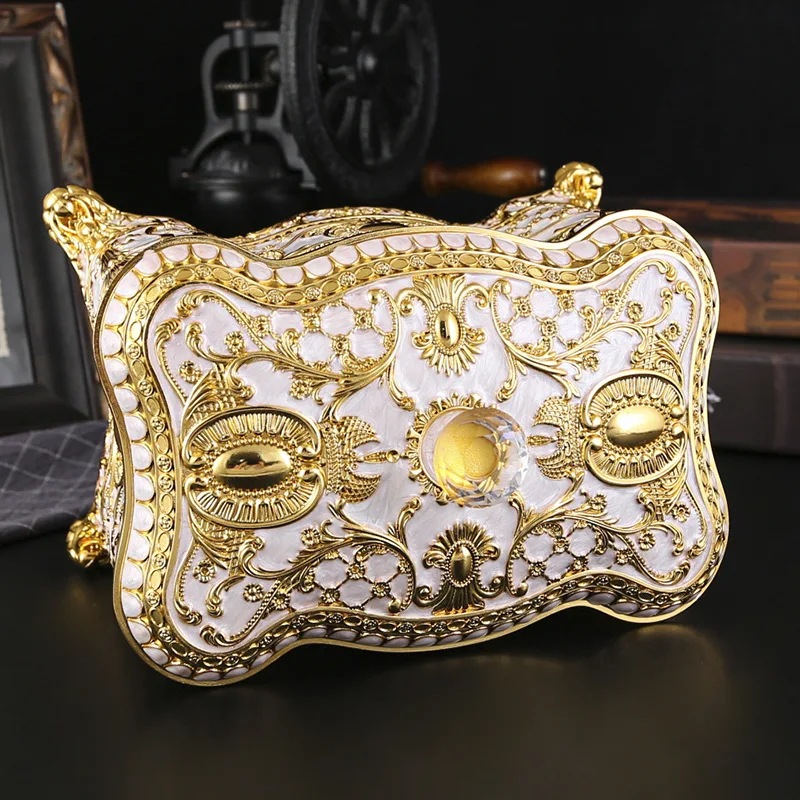 Luxury Jewelry Box With Flower Pattern For Women Girls Vintage Rectangle Metal Storage Box For Ring Earrings Necklace