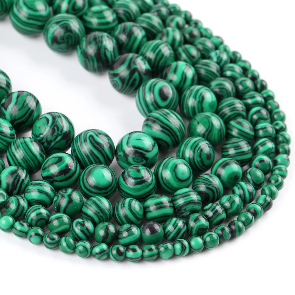 4mm-12mm natürlicher grüner Malachit stein runde Perlen für Schmuck herstellung DIY Armbänder Halskette 15"