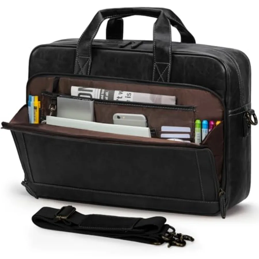 

Mens Laptop Bag 16 Inch Leather Briefcase Vintage Messenger Bag for Men Large Crossbody Shoulder Office Computer Bag Retro Coll