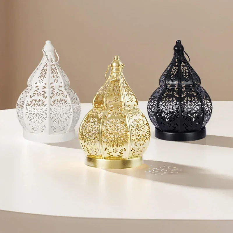 Ironwork Hollowed-Out Gourd-Shaped Candlestick Garden Atmosphere Decoration Projection Lamp Holder Home European-Style Ornaments