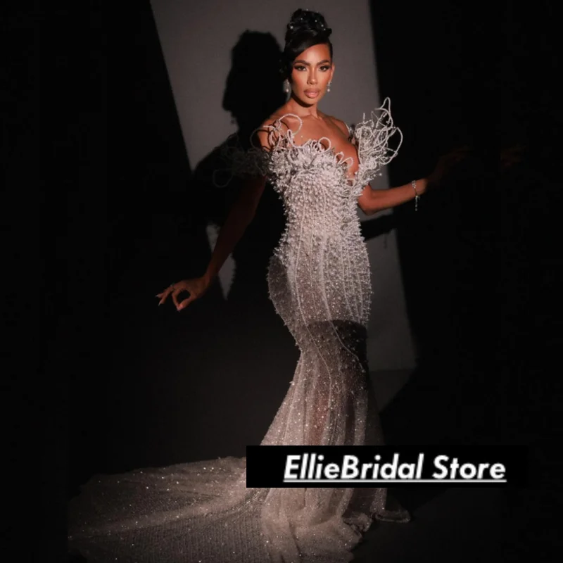 

Роскошные вечерние платья с открытыми плечами и бисером, индивидуальные нигерийские длинные платья русалки для выпускного вечера для женщин, свадебное платье