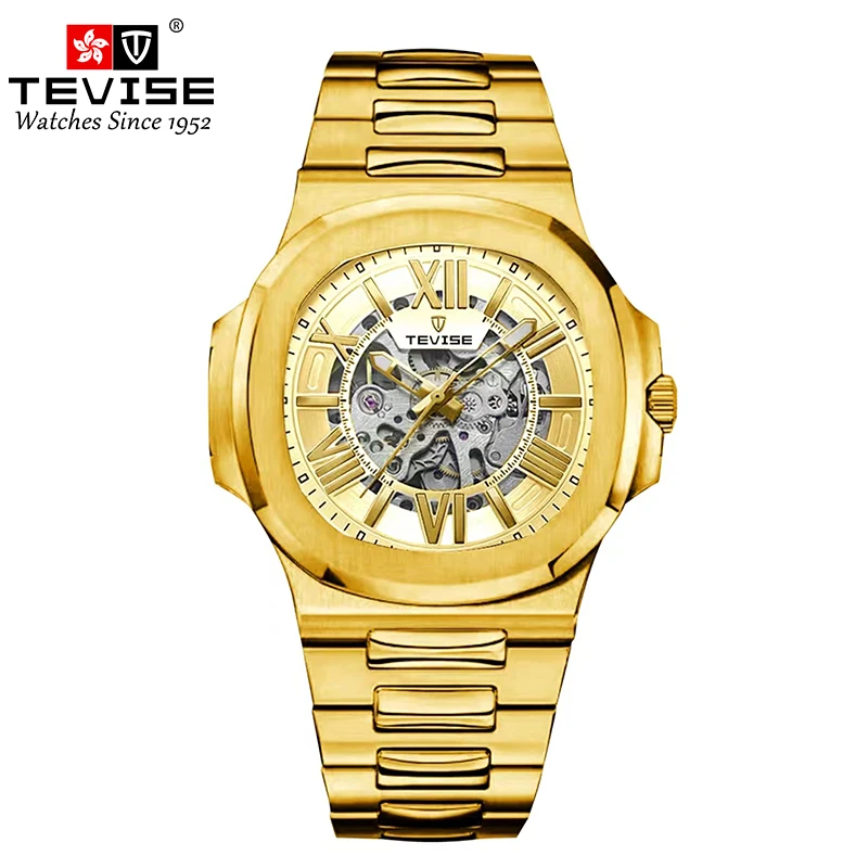 TEVISE Automatic Mechanical Watch for Men Stainless Steel Waterproof Skeleton Watch Luminous Watch Fashion Business Watch