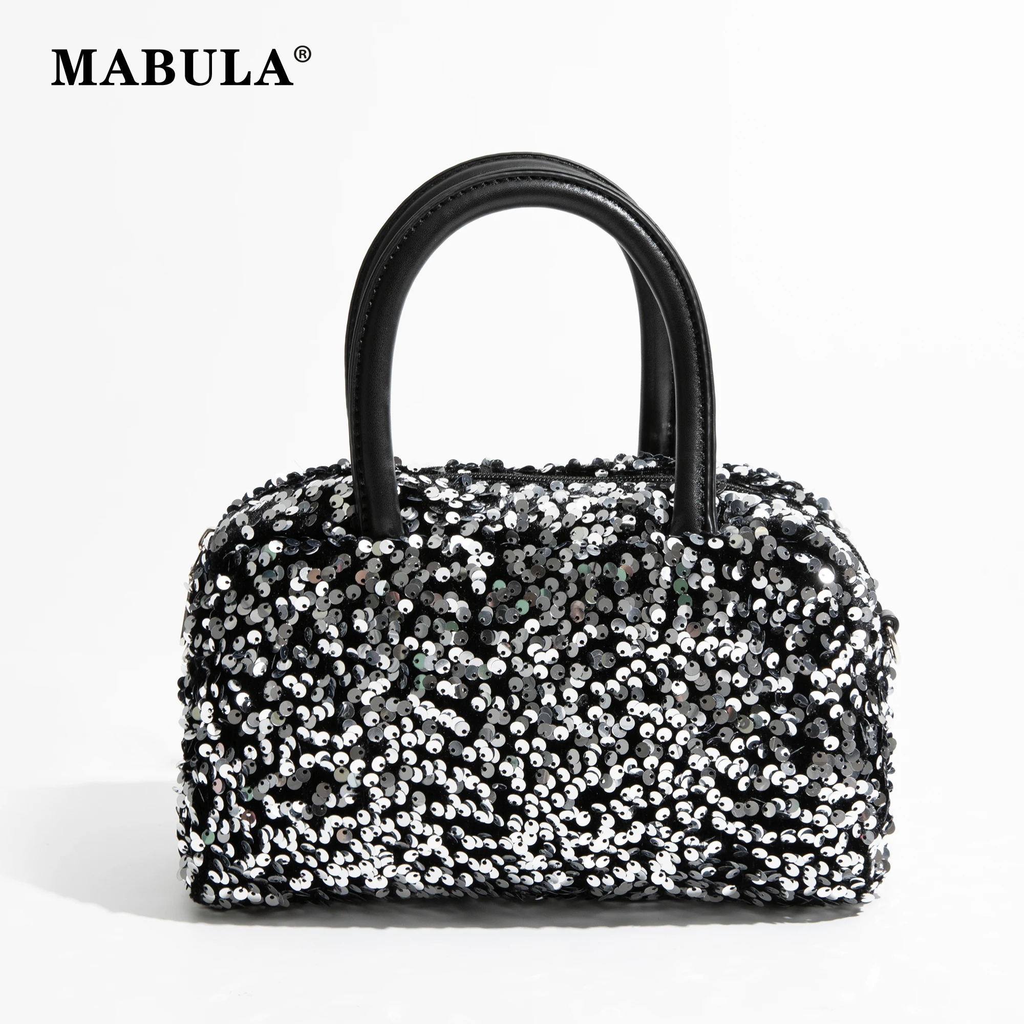 MABULA Sequin Fashion Tote Handbag For Woman Bling Shine Female Evening Party Crossbody Bag Nylon Shiny Glossy Top Handle Bag