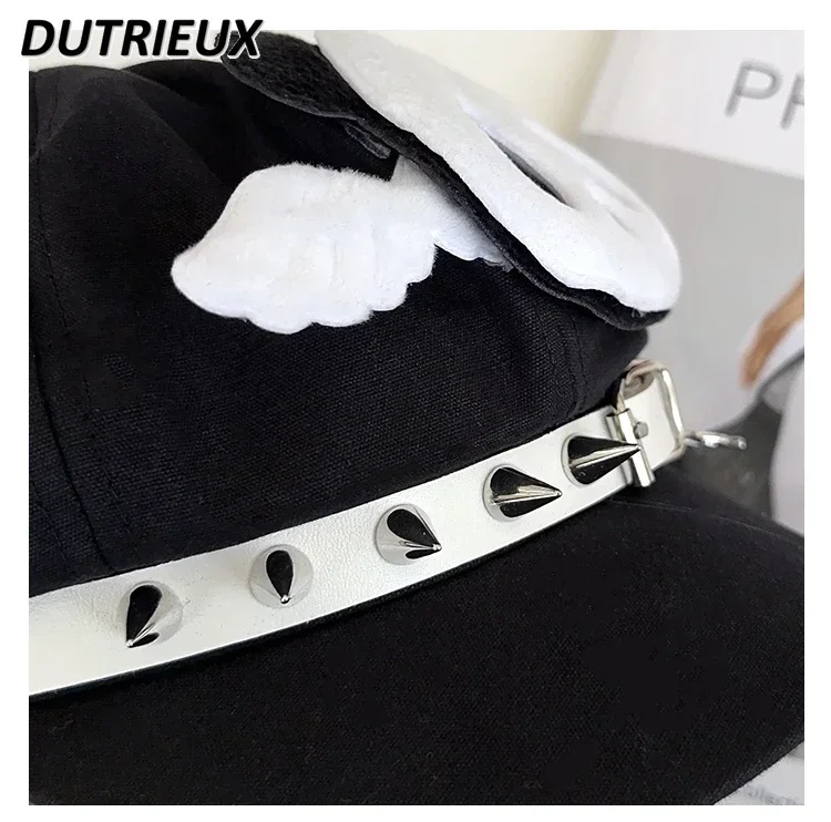 Y2k Niche Subculture Beret Children Personality Blue Wings Octagonal Cap Rivet Panda Newsboy Hat Summer Autumn New Japanese Hats image 5