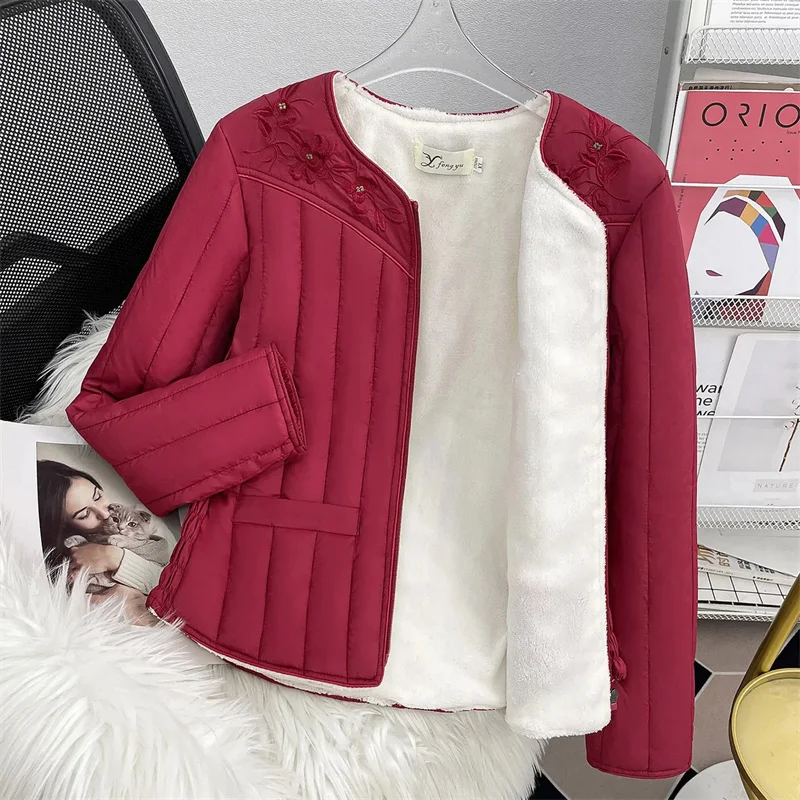 أسفل أسفل معطف سترات المرأة الجديدة الخريف الشتاء منتصف العمر المسنين الدافئة القطن وسادة مبطنة المخملية بطانة قصيرة أبلى السيدات #4