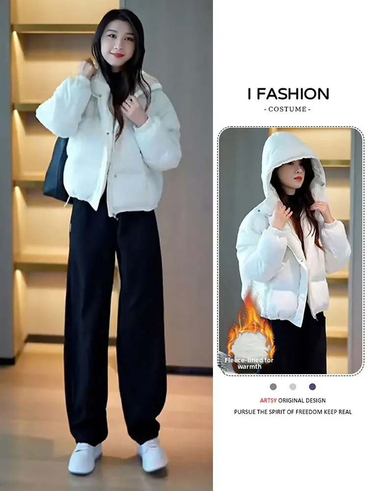 

Теплая утолщенная хлопковая куртка с капюшоном для женщин, на флисовой подкладке, свободного кроя, для повседневной носки, в корейском стиле