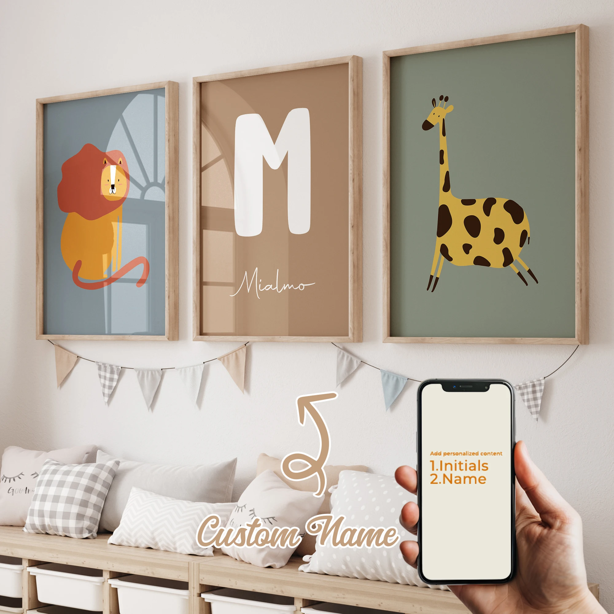 3 stücke Personalisierte Benutzerdefinierte Name Cartoon Kinder löwe Wand Kunstdruck Bild Leinwand Poster Malerei Für Wohnzimmer Wohnkultur
