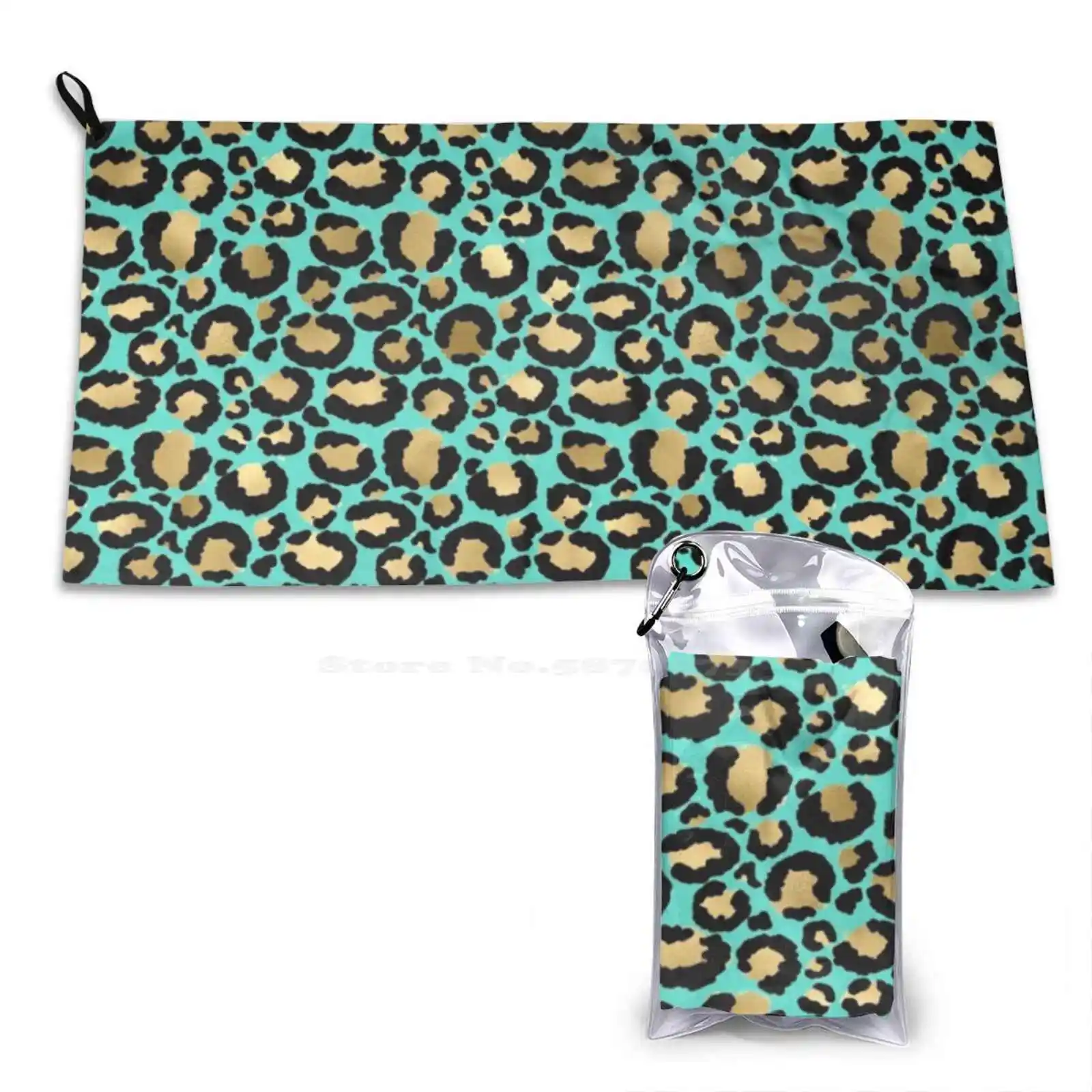 Blue Turquoise Gold Leopard Print Fur Spots Print Washcloth Soft Towel Gold Leopard Spots Fur Lion King Bit Cat Background