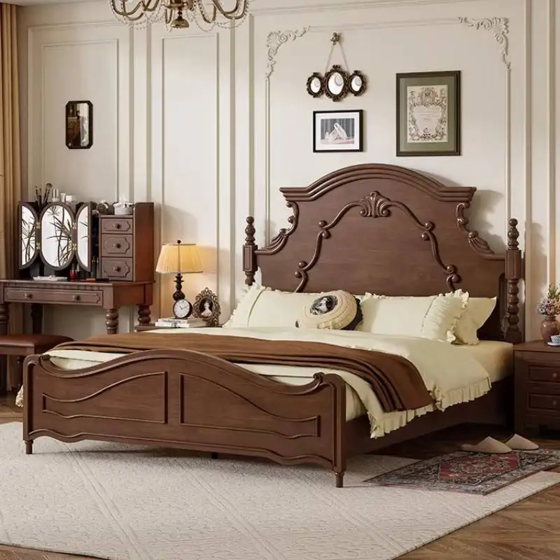 Elegant Brown European Double Bed Cheap Designs Modern Storage European Double Bed Luxury Wooden Cama Matrimonial Furniture