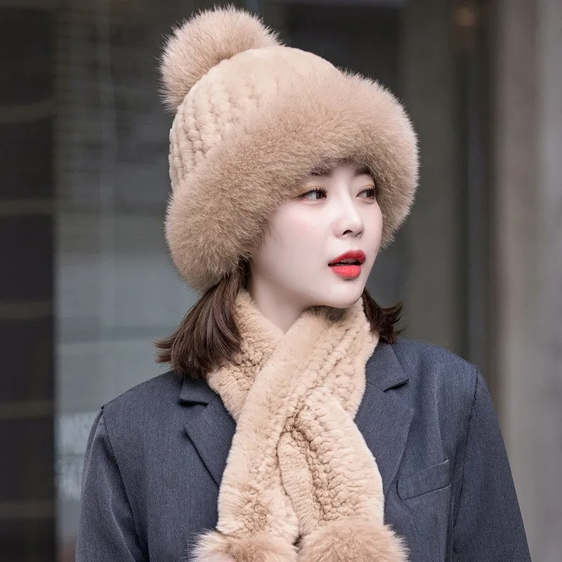 

Ladies' warm two-piece set scarf and hat thickened wool real