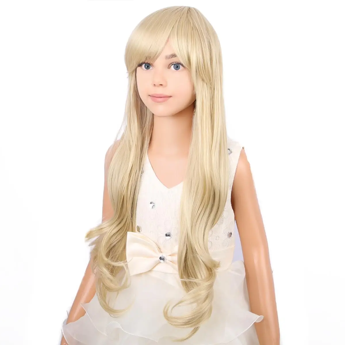 Long Blonde Wavy Wig for Kids Child Blonde Wig with Bangs Girls Light Blonde Long Wigs Synthetic Wig