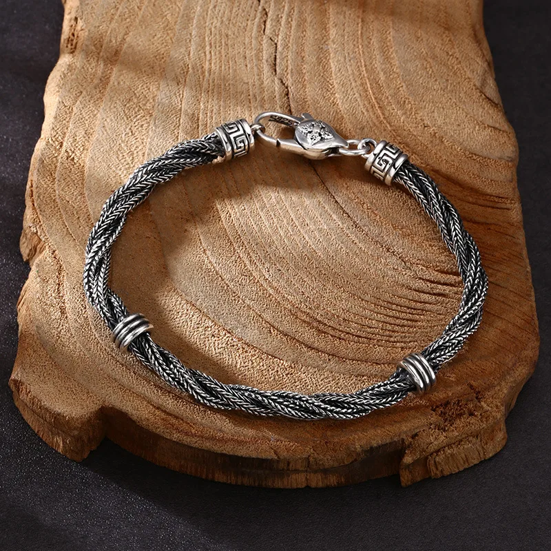 925 sterling silver bracelet Seiko fox tail twist bracelet splendid trendy Thai silver vintage distressed ornament