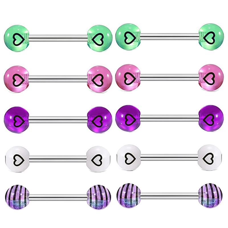 

Оптовая продажа, штанга для пирсинга 14 г, акриловые пластиковые кольца для языка, упаковка для женщин, розовая пластиковая фотография, сердце тон