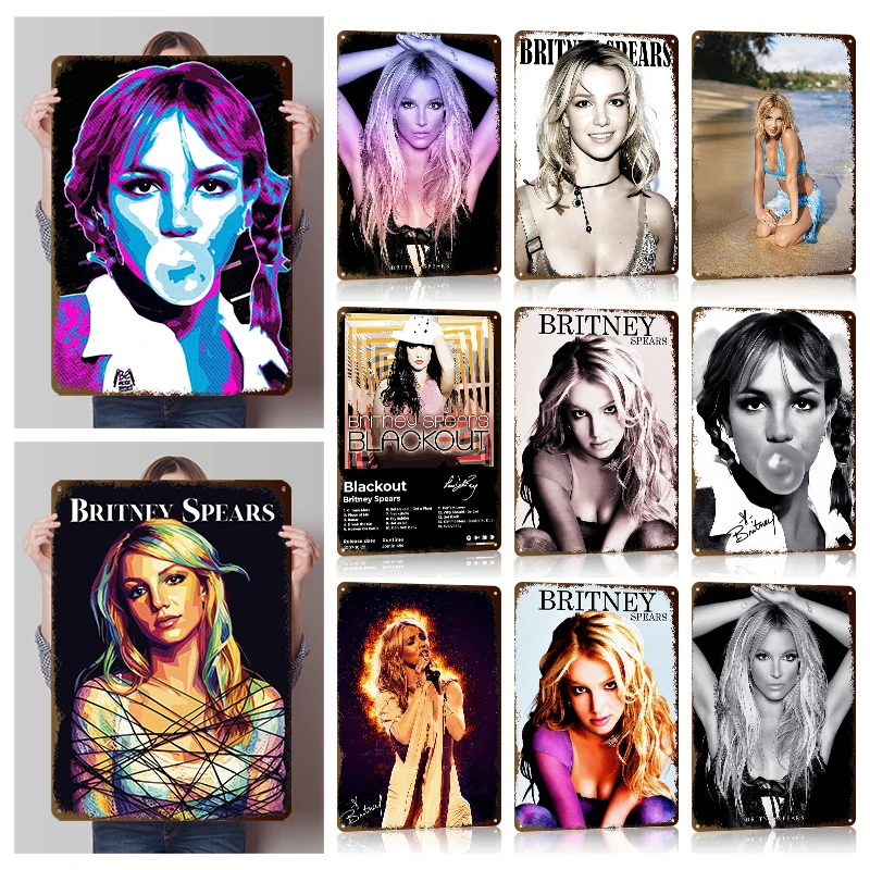 Britney Spears Hot Pop Singer Tinplate Posters Customizable Wall Art Retro Vintage Metal Signs for Home and Decoration Room Cozy