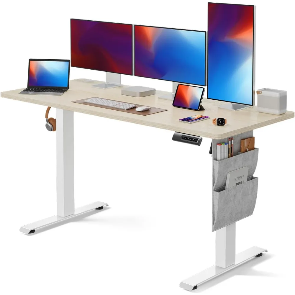 

Computer Desk 55x24 Inch Electric Standing Desk with Storage Bag, Stand up Desk for Home Office Memory Preset with Headphone